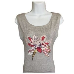 VTG Ecko Red Women's Tank S Grey Studded Embellished Floral Tank Y2K Stretch